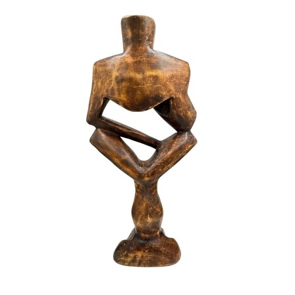 Handcrafted Abstract Wooden Sculpture Of A Thinking Man - Picture 4 of 6